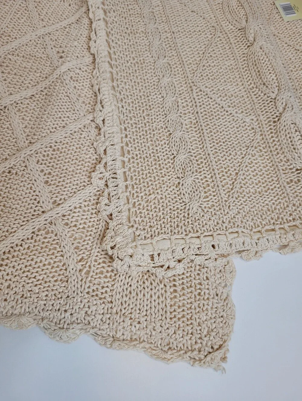 Celtic Weavers Aran Cable Crocheted Pillow Covers 15x15 Natural Cottagecore NEW
